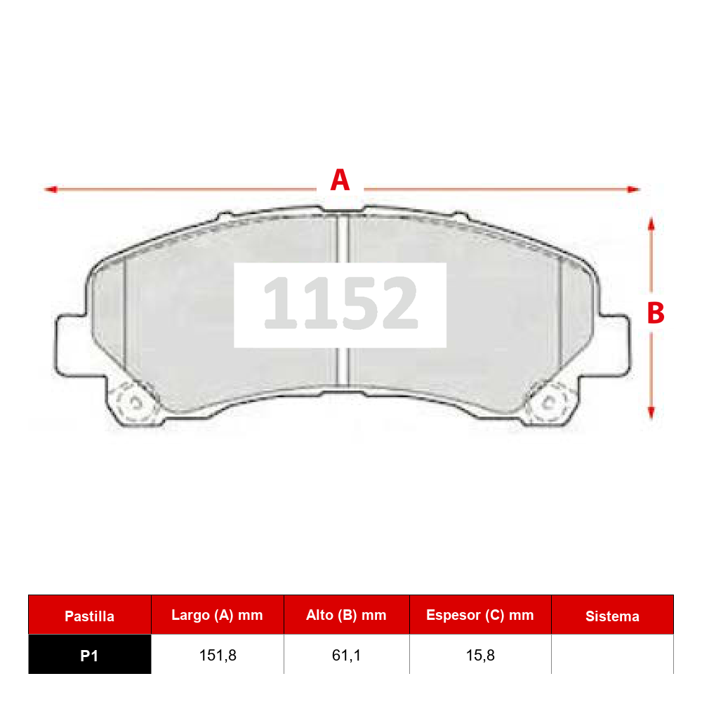 Ficha técnica Pastilla Ital 1152 · Frenostock